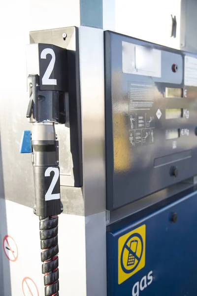 Detalhe Distribuidor Gás Natural Comprimido Cng Para Veículos Posto Gasolina — Fotografia de Stock