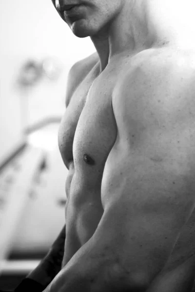 Peito Ombro Bíceps Abdominais Homem Musculoso Caucasiano — Fotografia de Stock