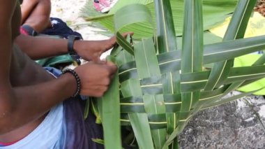 Afrika palmiye yaprakları sepetten oluşturur