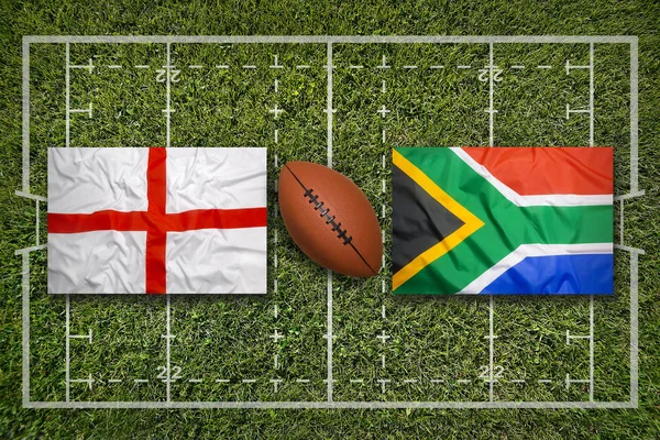 England vs. South Africa flags on rugby field
