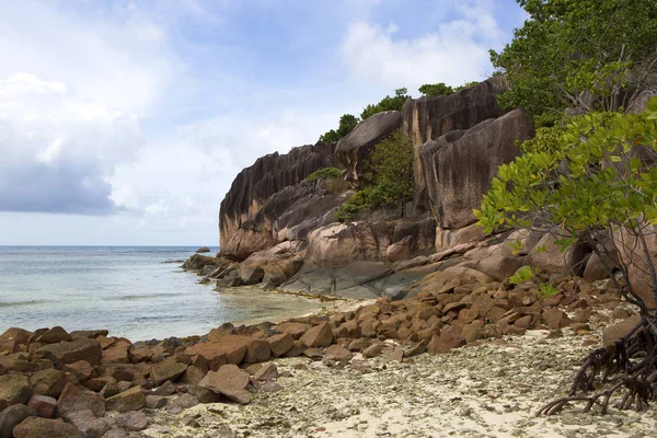 Costa tropical en la isla de Curieuse, Seychelles —  Fotos de Stock