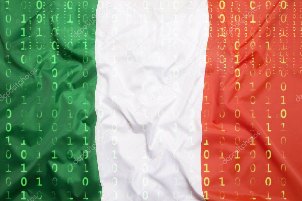 Binary code with Italy flag, data protection concept