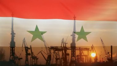 Gün batımında Suriye bayrağıyla endüstriyel konsept