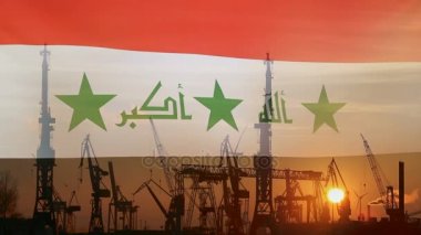 Gün batımında Irak bayrağı ile endüstriyel kavramı