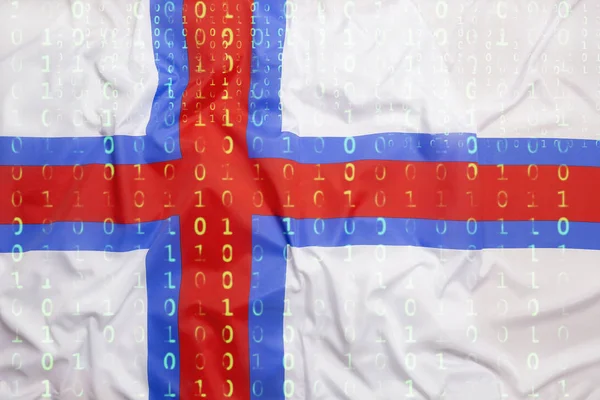 Binární kód s Vlajka Faerských ostrovů, koncepce ochrany dat — Stock fotografie