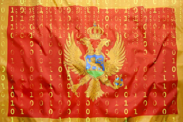 Binärer Code mit montenegrinischer Flagge, Datenschutzkonzept — Stockfoto