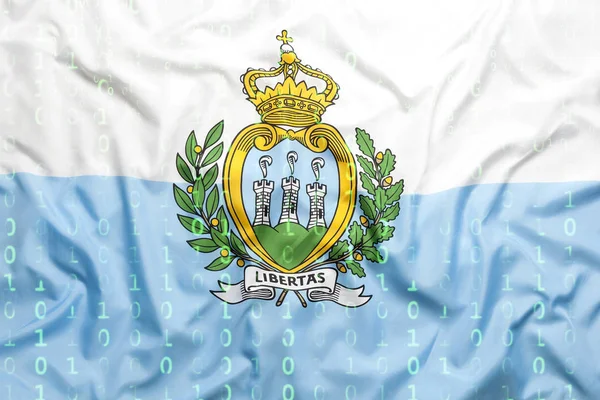 Codice binario con bandiera sammarinese, concetto di protezione dei dati — Foto Stock