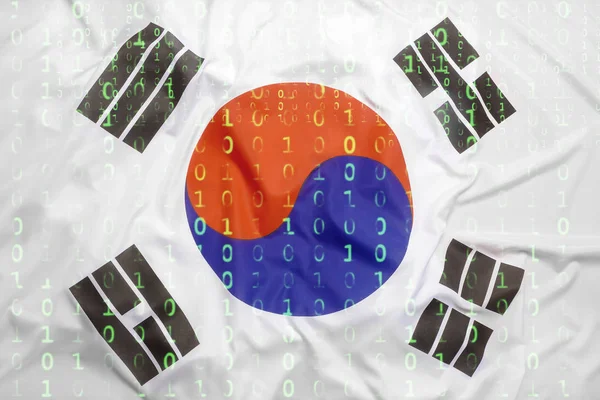 Binärer Code mit südkoreanischer Flagge, Datenschutzkonzept — Stockfoto