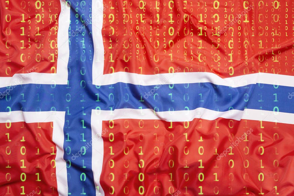 Binary code with Norway flag, data protection concept