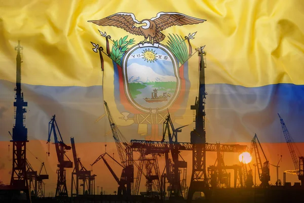 Βιομηχανική έννοια με τον Ισημερινό σημαία στο ηλιοβασίλεμα — Φωτογραφία Αρχείου