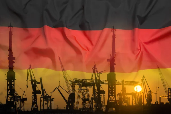 Concepto industrial con bandera de Alemania al atardecer — Foto de Stock