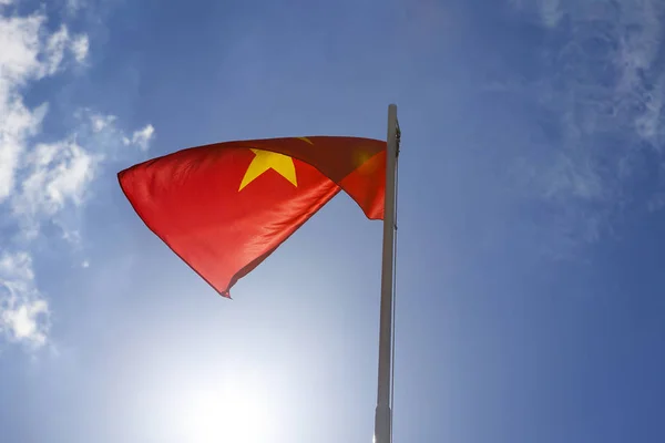 National Flag Vietnam Flagpole Front Blue Sky — Stock Photo, Image