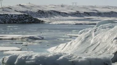 Zaman atlamalı buzul göl Jokulsarlon, İzlanda, 4k, buz blokların