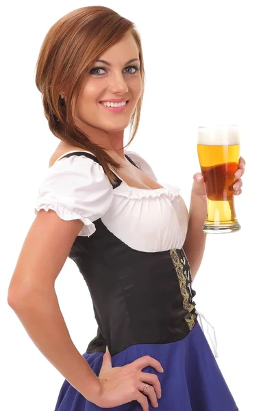 Pretty waitress with beer — Stock Photo, Image