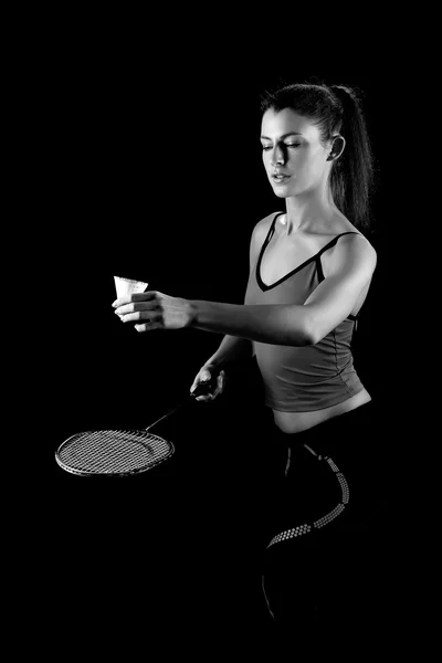 Vrouw met badminton racket — Stockfoto