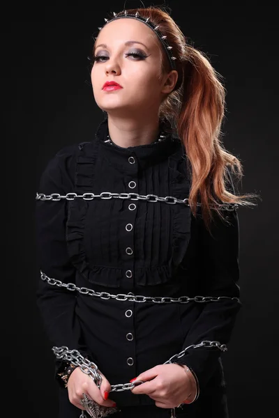 Cute gothic girl in chains — Stock Photo, Image