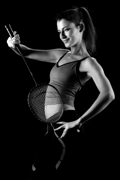 Woman with badminton racket — Stock Photo, Image