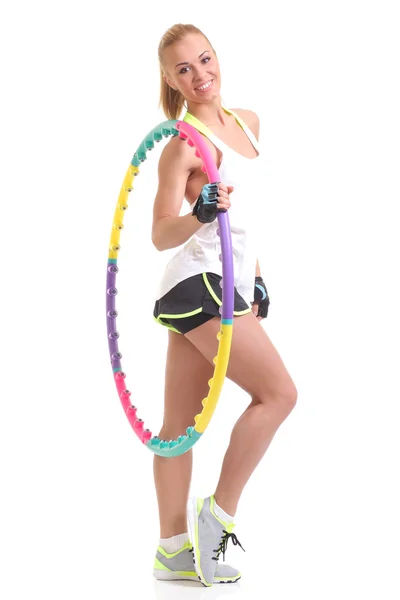 Mujer sosteniendo hula hoop —  Fotos de Stock