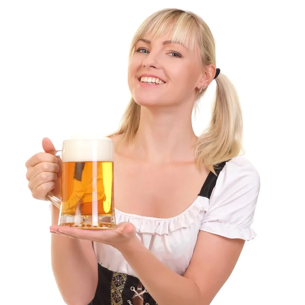 Young woman holding a beer — Stock Photo, Image