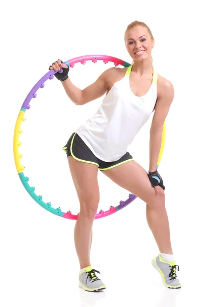 Žena držící hula hoop — Stock fotografie