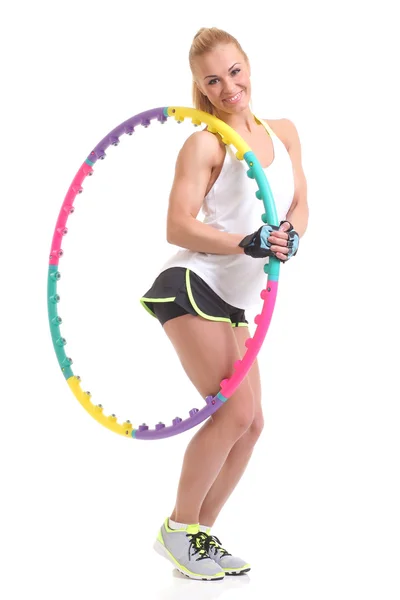 Femme tenant hula hoop — Photo