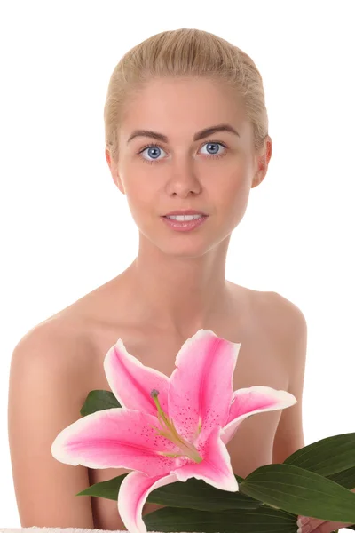 Leuke vrouw met bloem — Stockfoto