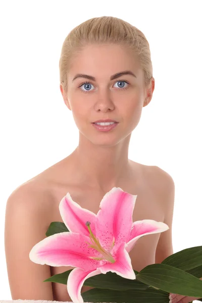 Niedliche Frau mit Blume — Stockfoto