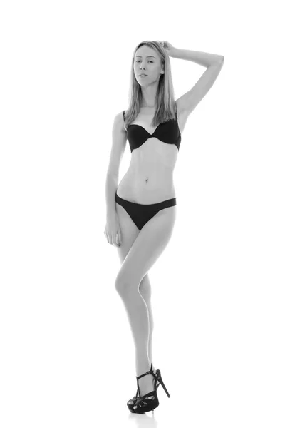 Menina bonita em lingerie preta — Fotografia de Stock