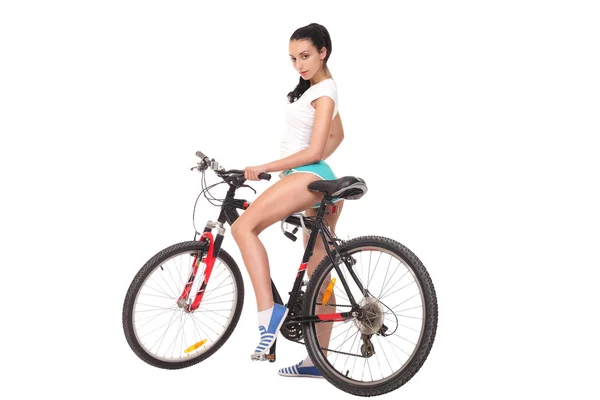 Bir bisiklet ile seksi kız — Stok fotoğraf