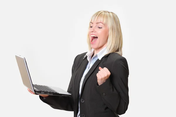 Mujer de negocios Chica con el portátil   . — Foto de Stock