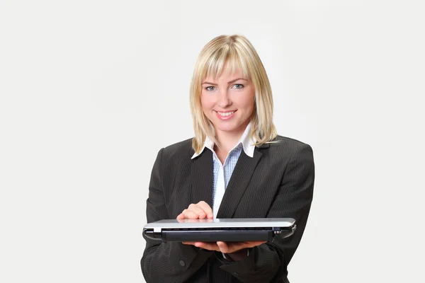 Zakenvrouw meisje met de laptop  . — Stockfoto