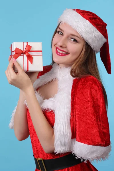 Beautiful sexy girl in a Christmas suit — Stock Photo, Image