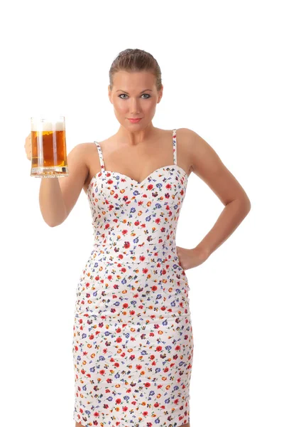 Sexy young woman holding glass of beer — Stock Photo, Image