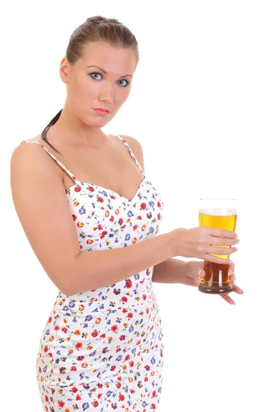 Sexy young woman holding glass of beer — Stock Photo, Image