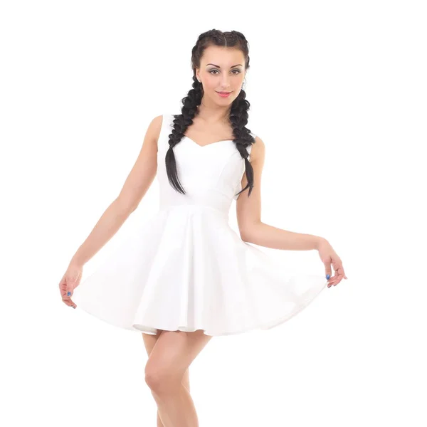 Mooie vrouw in een witte jurk — Stockfoto