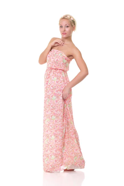 Kobieta w kolorowe światła Letnia sukienka — Zdjęcie stockowe