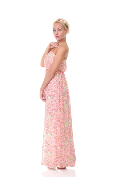 Kobieta w kolorowe światła Letnia sukienka — Zdjęcie stockowe