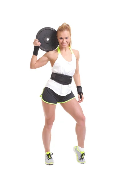 Femme athlétique faisant de l'exercice avec des poids — Photo
