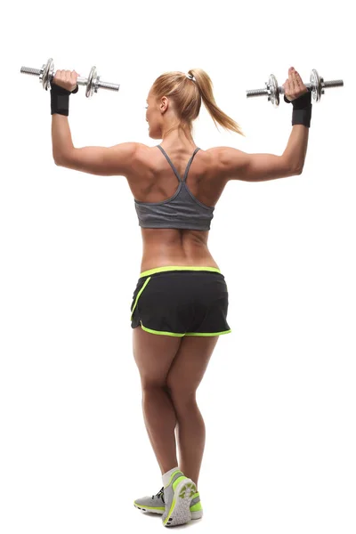 Athletic woman doing workout with weights — Stock Photo, Image