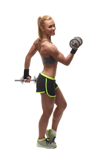 Athletic woman doing workout with weights — Stock Photo, Image