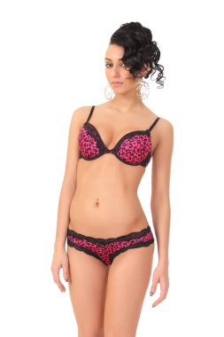 Baştan çıkarıcı iç çamaşırı model beyaz arka plan üzerinde poz