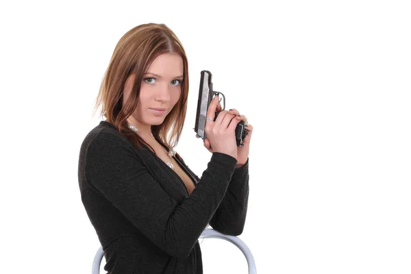 Sexy Mädchen mit Waffe — Stockfoto