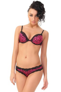 Baştan çıkarıcı iç çamaşırı model beyaz arka plan üzerinde poz