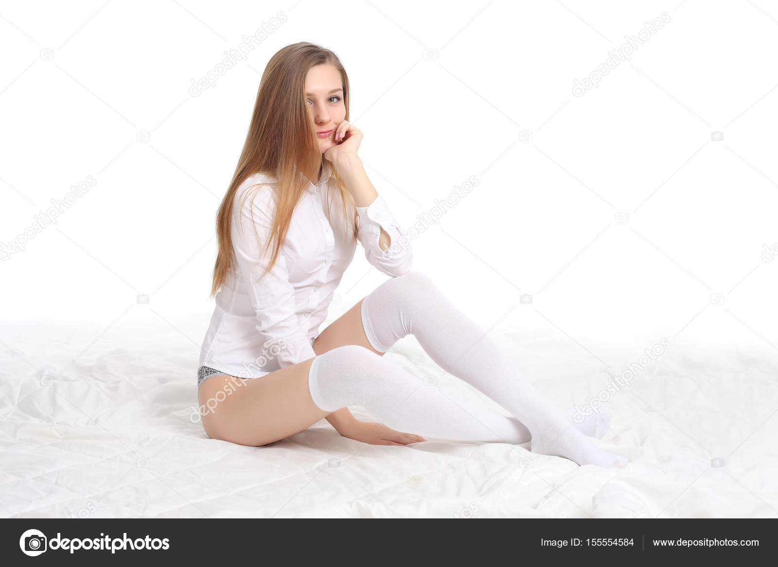 Beautiful woman in a white shirt and underwear Stock Photo by ©zhagunov  155554584