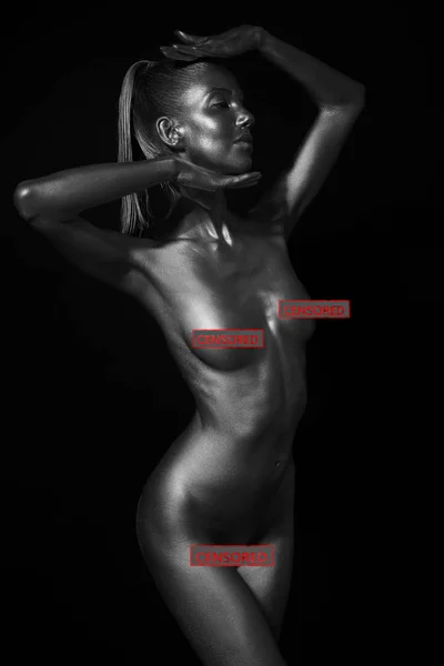 Naked body in a silver body painting — Stock Photo, Image