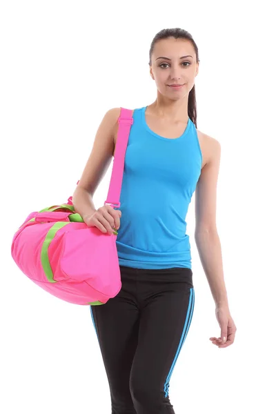 Mujer joven en forma con bolsa de gimnasio —  Fotos de Stock