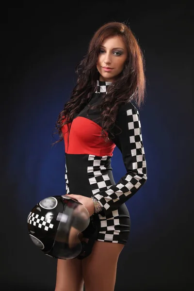 Sexy girl in a racing suit — Stock Photo, Image