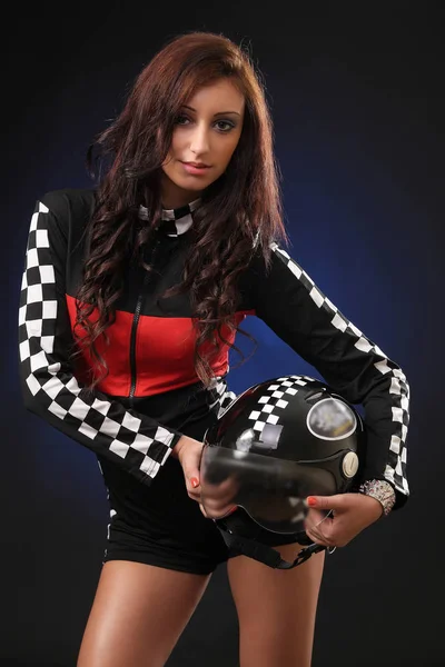 Sexy girl in a racing suit — Stock Photo, Image