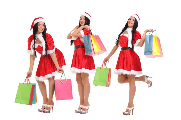 Santa kadın Noel alışveriş — Stok fotoğraf