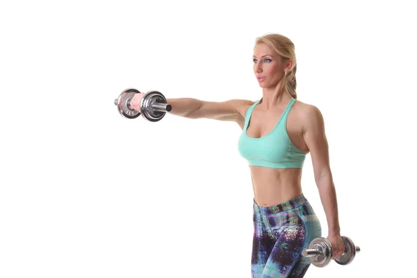 Woman with dumbbell — Stock Photo, Image